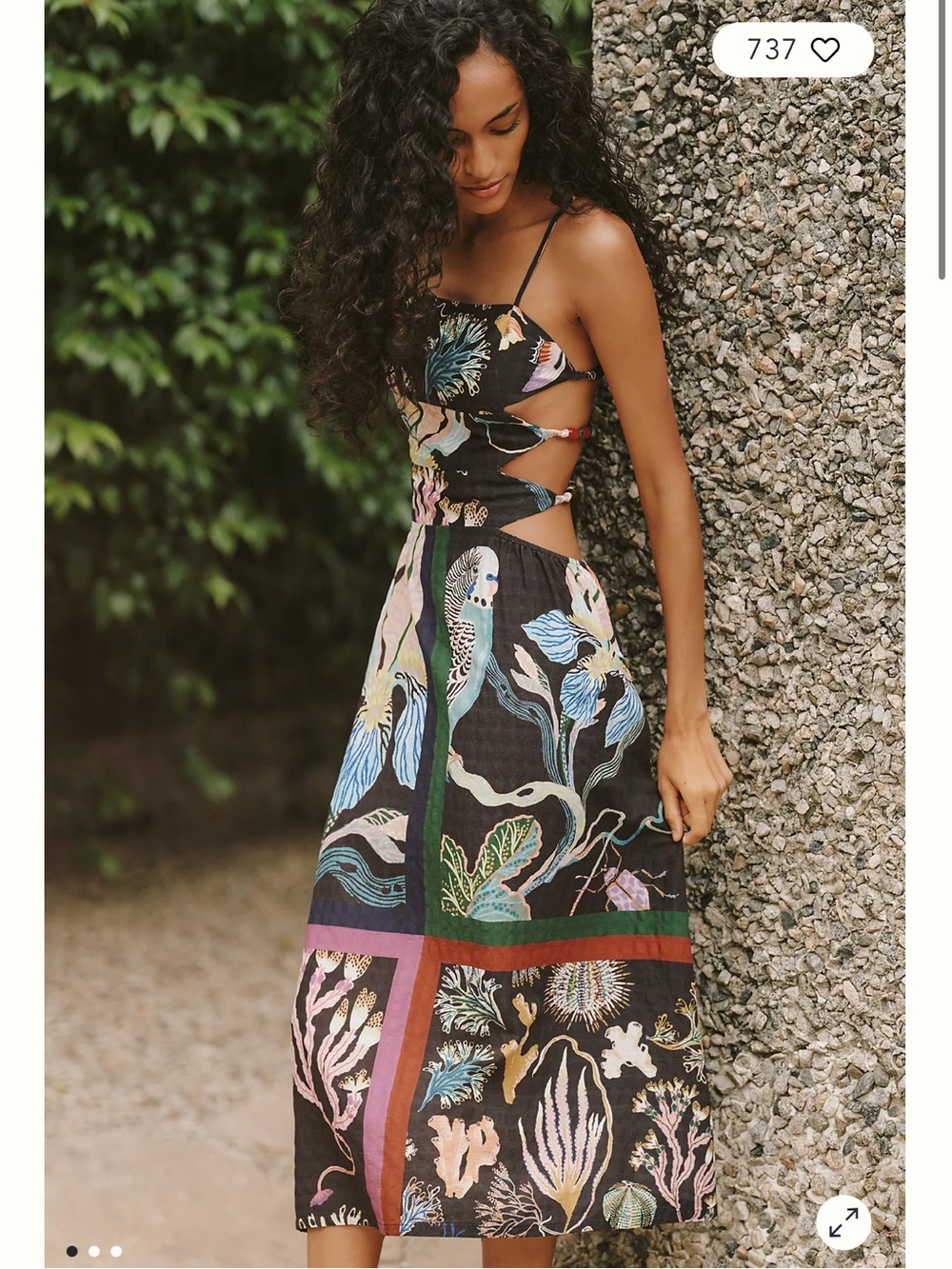Anthropologie Black Midi Dress with Multicolor Botanical Print - Picture 1 of 3